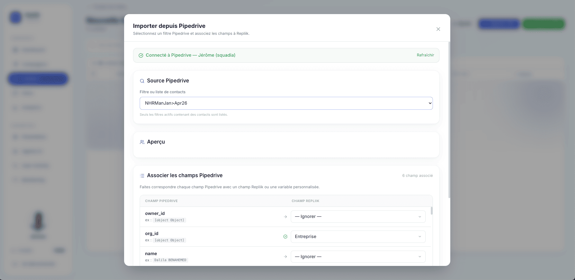 Importez contacts (CRM / CSV)
